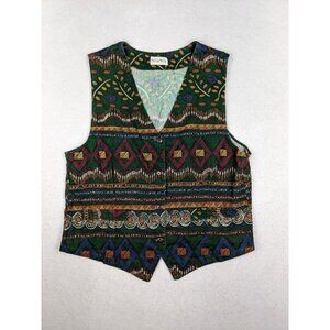 Boundary Waters Women's Vintage 80s 90s Green Southwest Geometric Print Vest LG